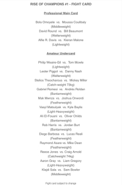 The Rise of Champions Fight Card.