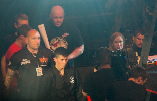 Catherine 'The Alpha Female' Costigan makes her walk to the cage at BAMMA 22. Photo by Andy Cowan
